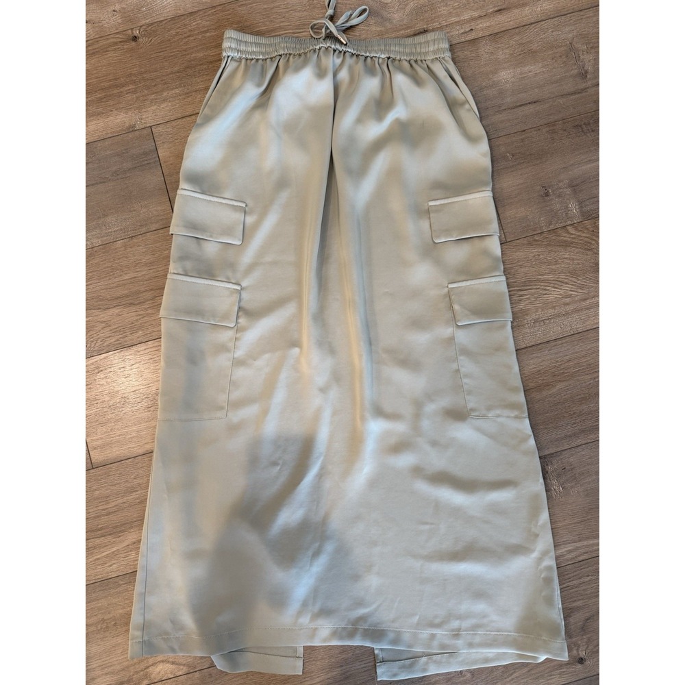 Skies Are Blue‎ Khaki Maxi Skirt Women's M Cargo Pockets Slit